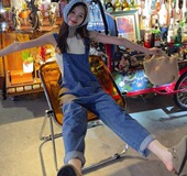 liT越穿越好看复古蓝牛仔背带裤 女宽松显瘦薄款 Just 连体裤 女