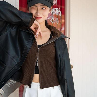 justalit休闲百搭PU长袖上衣外套