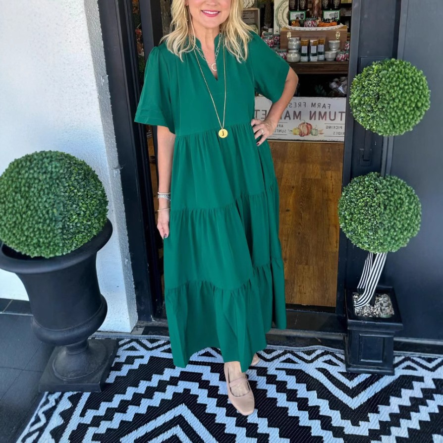 跨境夏季领分层式口袋中长连衣裙宽松女装休闲连衣裙