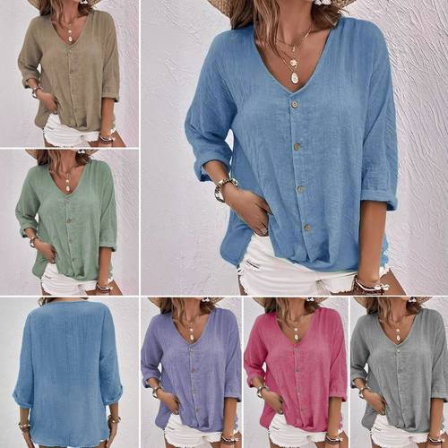 亚马逊跨境领套头长袖袖宽松型女式衬衫休闲女装上百搭