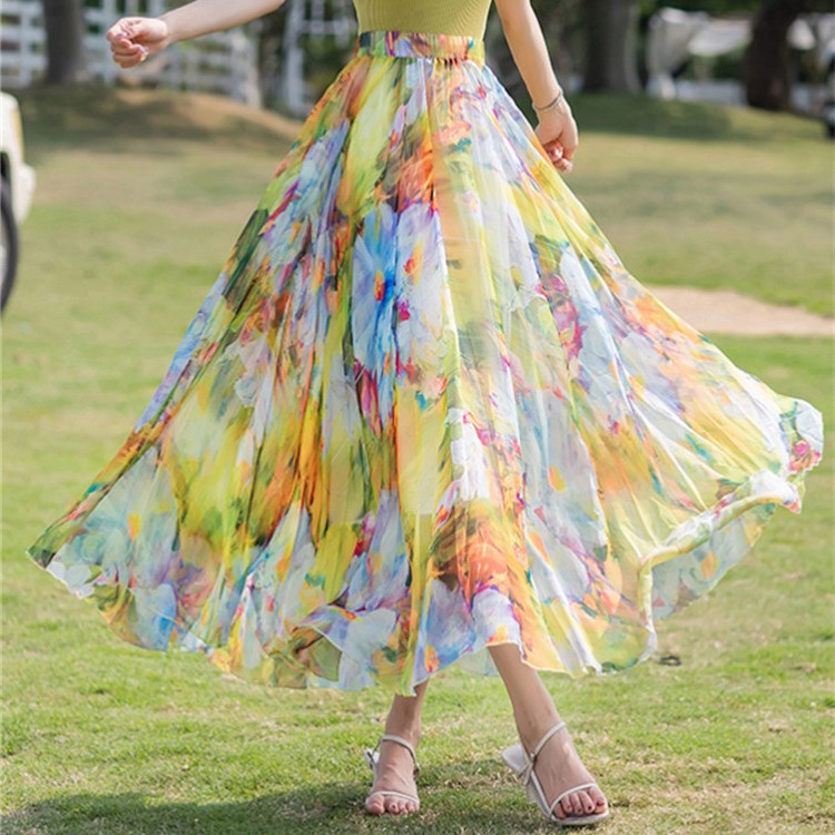 雪纺半身裙春夏季新款碎花半身裙度假风沙滩裙女半裙夏长裙