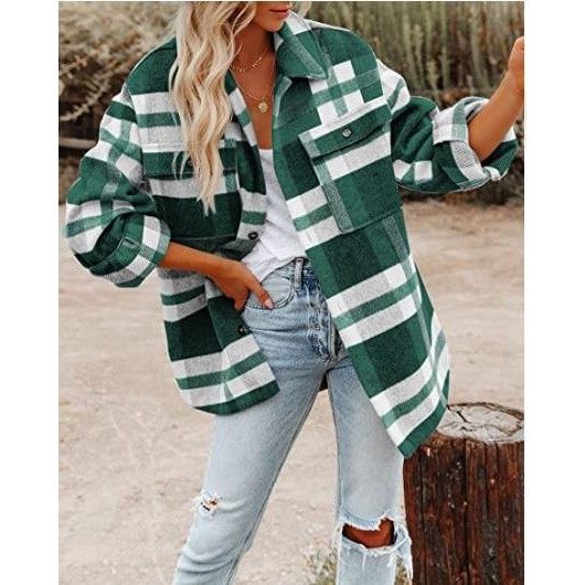 欧美外贸新款亚马逊女式毛呢格子衬衫法兰绒宽松衬衣夹克外套,个性定制/设计服务/DIY,连衣裙加工定制,淘宝优惠券,粉丝福利购,淘宝优惠卷