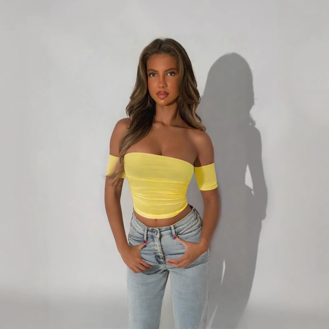 跨境新款女装热销露肩抹胸一字领裹胸上衣 欧美夏季性感打底上衣