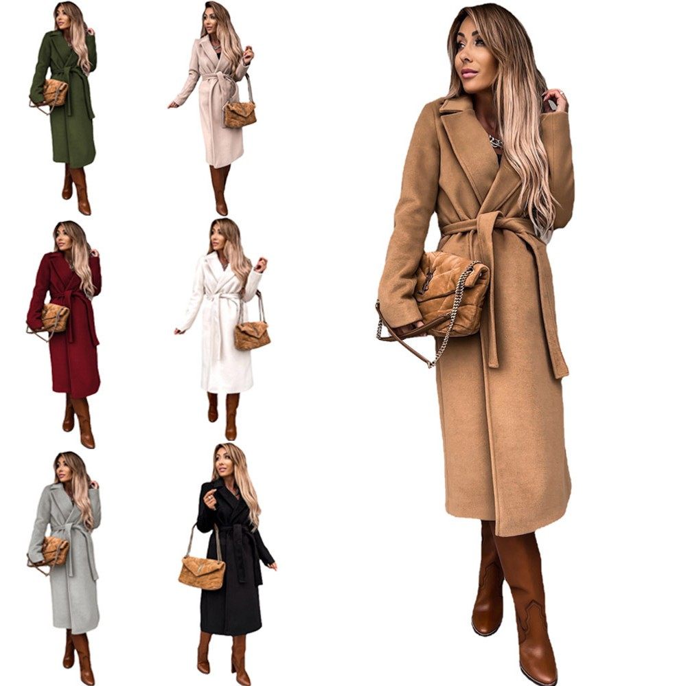 亚马逊跨境欧美秋冬大衣女装纯色翻领长袖毛呢女外套简约绑带,模玩/动漫/周边/娃圈三坑/桌游,lolita洛丽塔连衣裙,淘宝优惠券,粉丝福利购,淘宝优惠卷