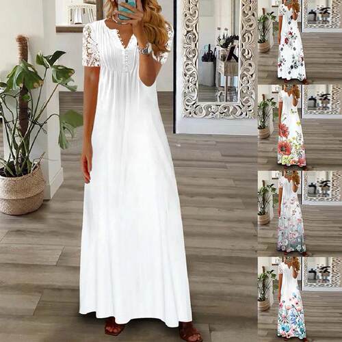 V-neck short sleeved high waisted dress印花V领短袖高腰连身裙