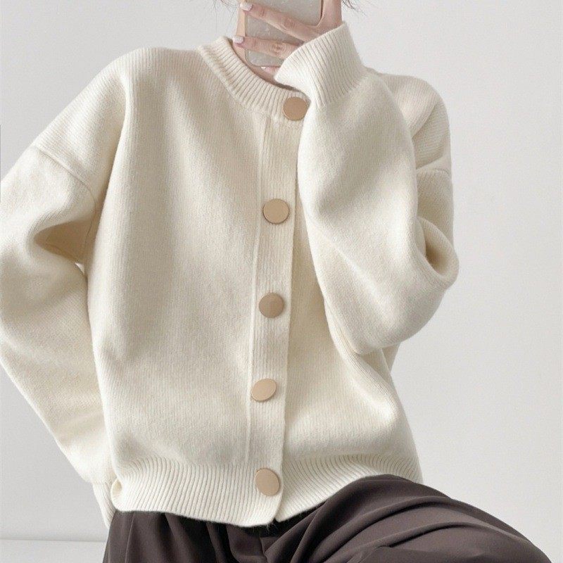 秋冬设计感单排扣纯色针织毛衣女外套开衫慵懒风宽松圆领百搭上衣,个性定制/设计服务/DIY,连衣裙加工定制,淘宝优惠券,粉丝福利购,淘宝优惠卷