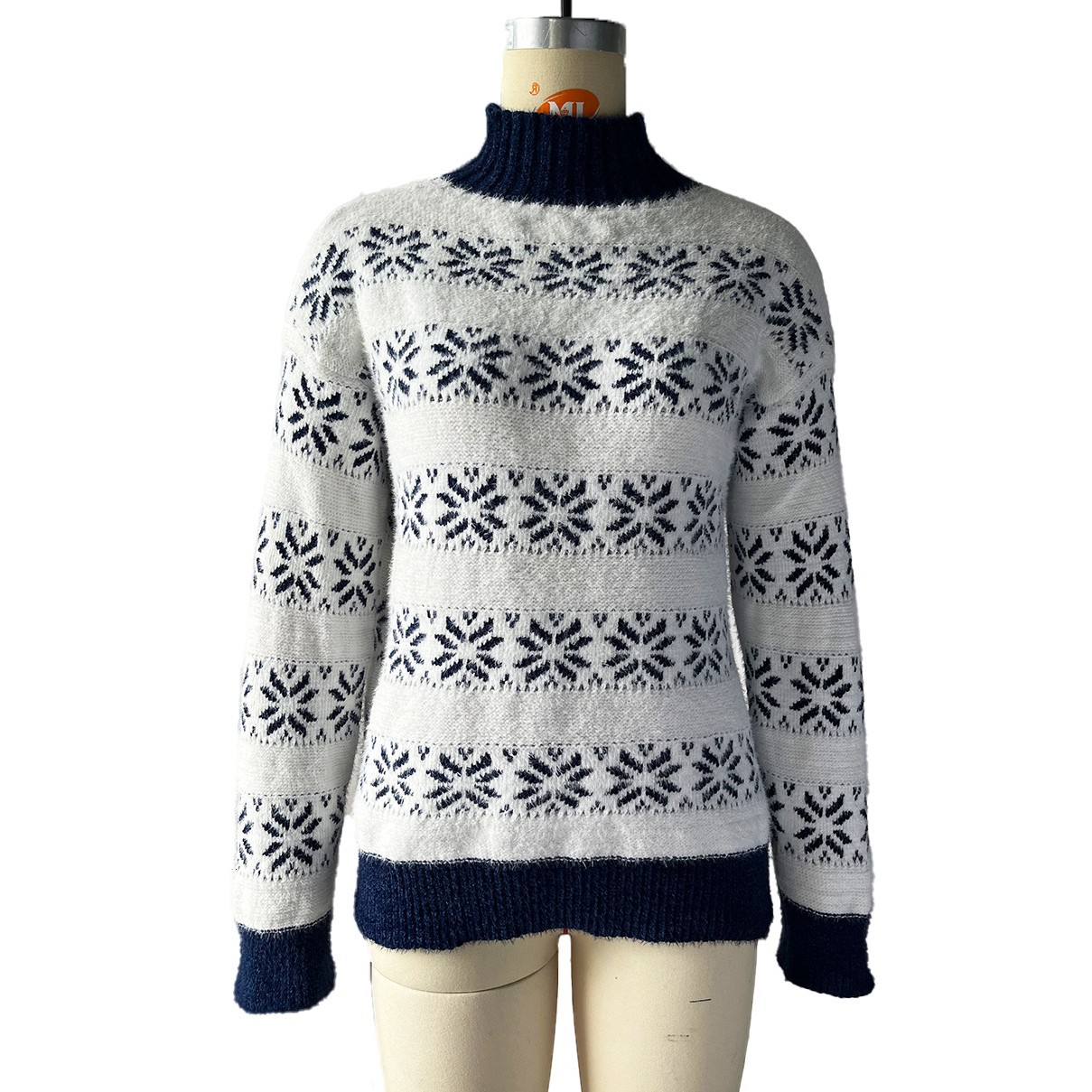 秋冬新品欧美外贸女装雪尼尔针织衫半高领圣诞雪花毛衣女上衣