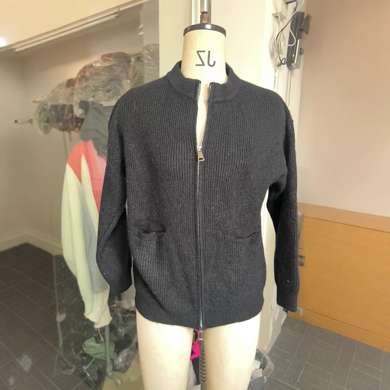 欧美跨境亚马逊独立站秋冬女装新款纯色休闲外套拉链毛衣开衫