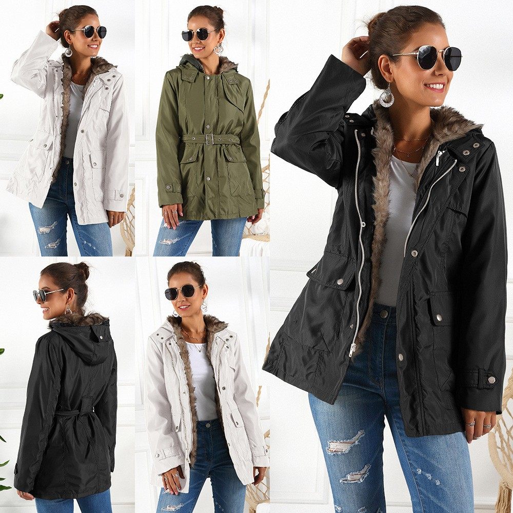 亚马逊外贸新款棉衣欧美毛领腰带里面毛毛女士中长款棉服现货黑白,个性定制/设计服务/DIY,连衣裙加工定制,淘宝优惠券,粉丝福利购,淘宝优惠卷