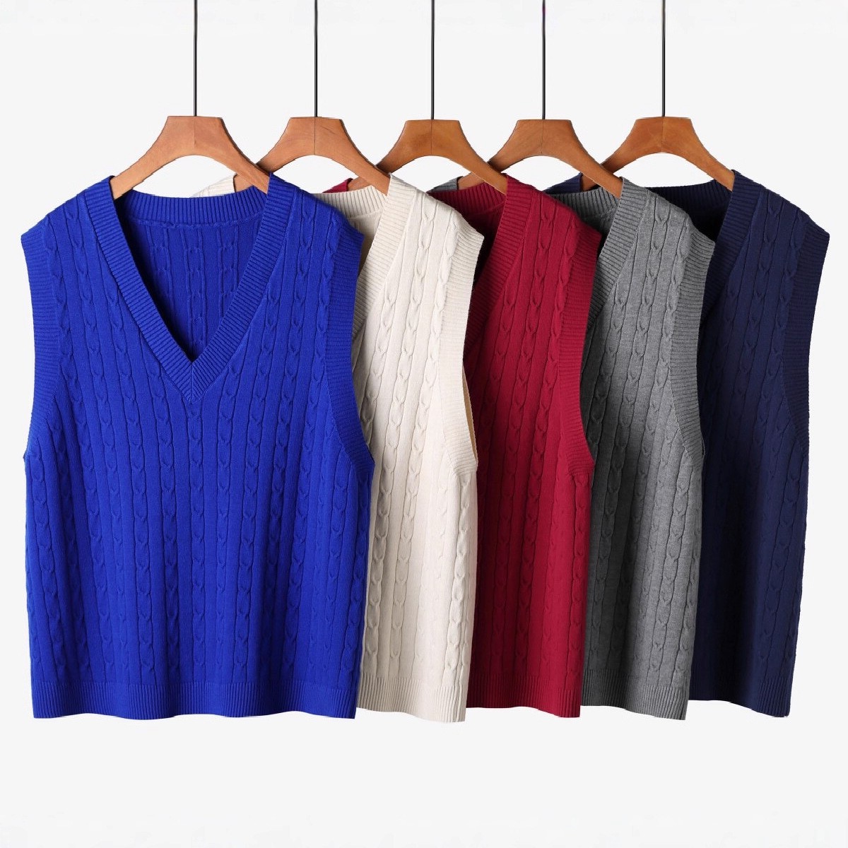 跨境复古麻花针织衫毛衣 领套头坎肩马甲针织背心 秋冬大码女装