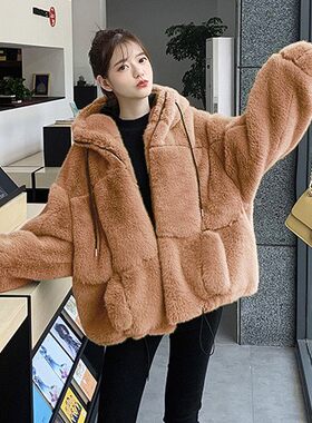 新款秋冬季豹纹棒球服卫衣仿皮草外套女装修身仿水貂绒休闲毛毛绒