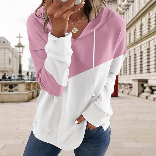 亚马逊秋季新款独立站欧美跨境女装长袖圆领撞色宽松卫衣