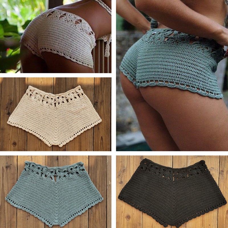 亚马逊  速卖通  手工钩针 性感 比基尼 沙滩 钩针 泳裤