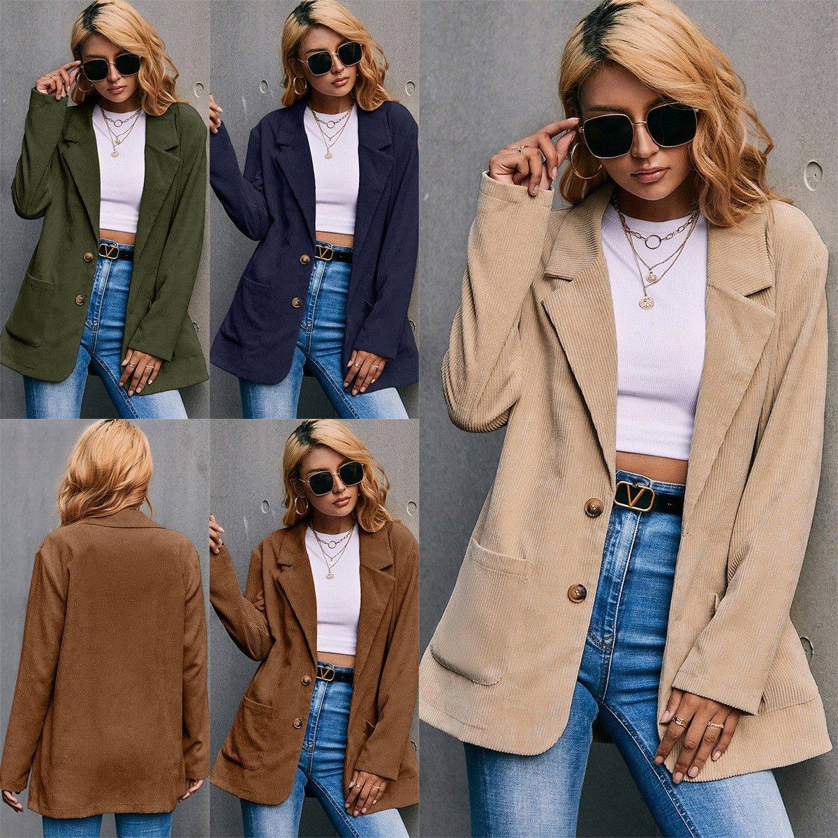 跨境独立站休闲灯芯绒单排扣小西装亚马逊气质通勤风衣外套 女,个性定制/设计服务/DIY,连衣裙加工定制,淘宝优惠券,粉丝福利购,淘宝优惠卷