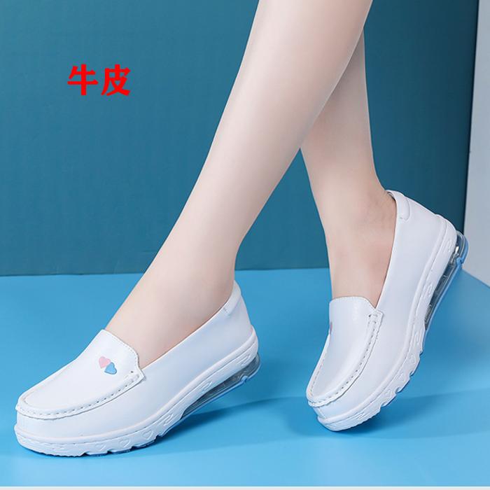 2025女鞋新款时尚白色护士鞋四季单鞋真皮厚底舒适休闲皮鞋工作鞋