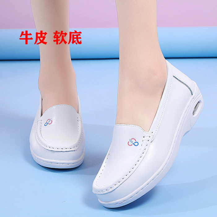 春夏真皮休闲风厚底护士鞋女鞋白色防滑一脚蹬不累脚舒适运动单鞋