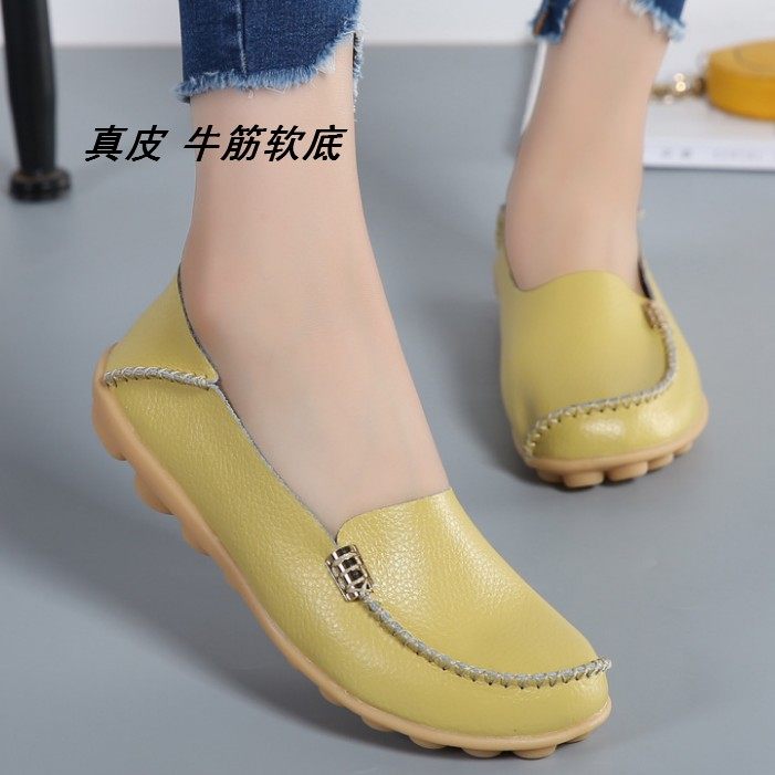 特大码真皮女鞋41牛筋软底懒人豆豆鞋42大号休闲皮鞋43四季单鞋44