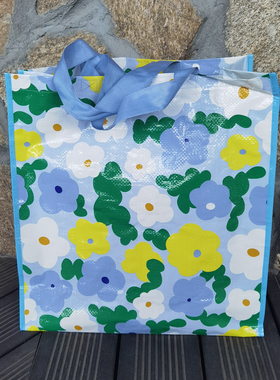 外贸原单加大容量小清新防水覆膜编织袋超市环保购物袋手提单肩包