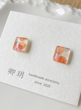 卿玥彩色波点方形手工耳环耳钉女小众独特时尚清新耳饰礼物推荐