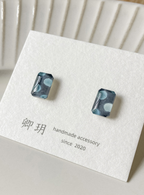 卿玥蓝波点迷你手工耳环耳钉女小众原创时尚小众耳饰