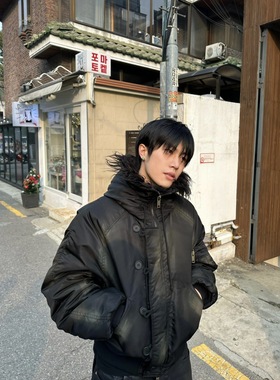 project1｜GRAILZ GR冬季轰炸N3B军事风做旧泥染毛领拉链连帽棉服