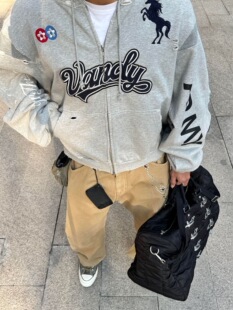 project1｜ protocol系列做旧拼接战马刺绣拉链连帽卫衣男女同款