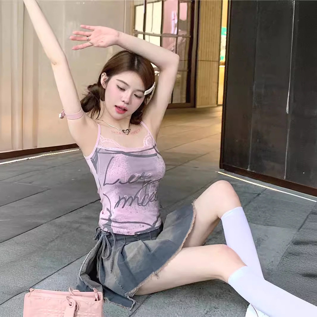 港味甜辣妹吊带背心女夏季新款蕾抹胸