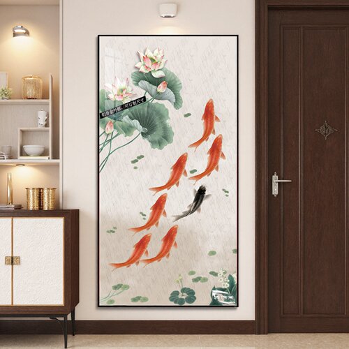 七鱼图挂画荷花寂风新中式餐厅