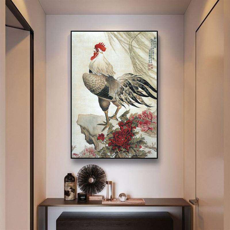 鸡画镇宅鸡图案的画装饰画竖版晶瓷玄关画雄鸡图 大公鸡 挂画