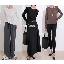 VB法式优雅25秋冬新简约纯色圆领短袖T恤女显瘦百搭打底衫上衣