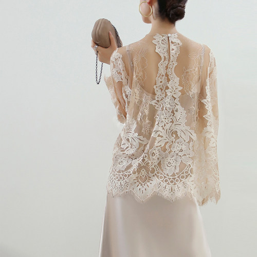 镂空VB法式蕾丝衫镂空雕花蕾丝衫