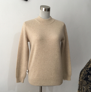 青绒原色基本款 女四平针织交织加厚套头半高领毛衣 cashmere羊绒衫
