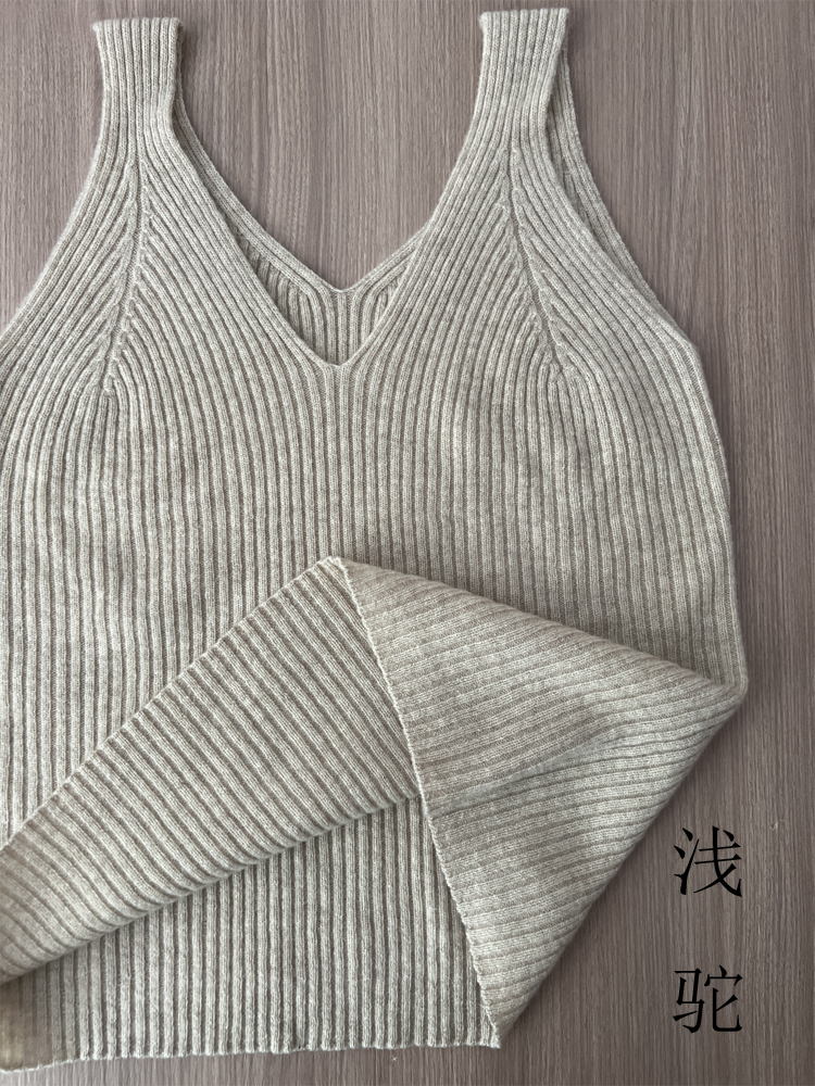 工厂样品V领无袖女装打底百搭