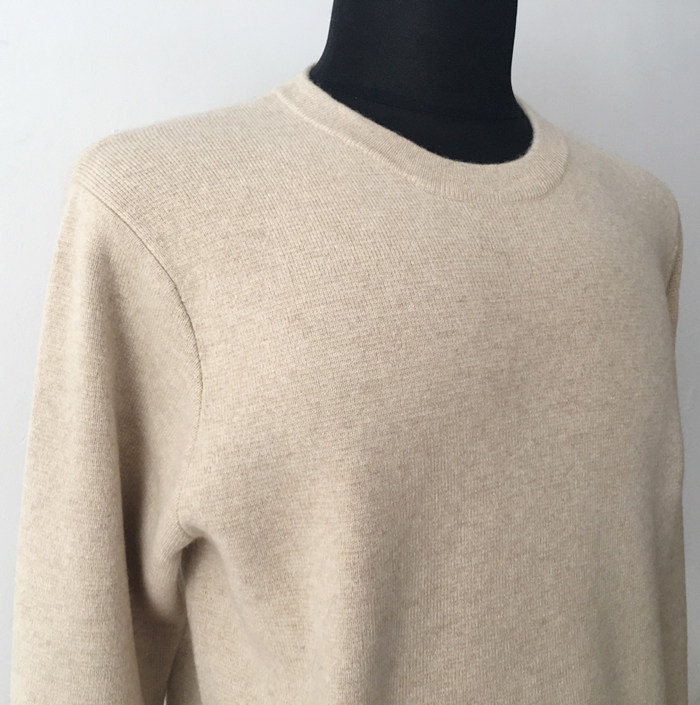 精品天然青绒原色四平空转交织加厚男士100%羊绒圆领套头毛衣暖冬