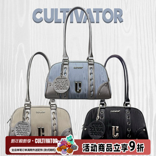 Cultivator原创小众休闲撞色炫光手提单肩波士顿包保龄球包2025春