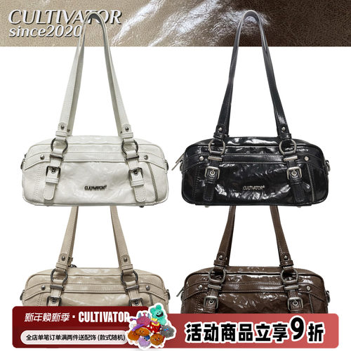 Cultivator原创小众复古百搭抓皱油蜡皮腋下单肩斜挎腊肠包2025夏