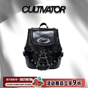 Cultivator原创小众欧美千禧辣妹黑色鳄鱼纹迷你链条双肩包背包新