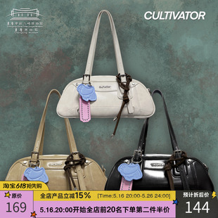 博物館聯(lián)名xCultivator原創(chuàng)小眾復(fù)古撞色單肩斜挎保齡球包2025夏