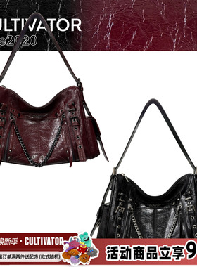 Cultivator原创小众辣妹油蜡皮拼接通勤单肩斜挎链条机车包2025夏
