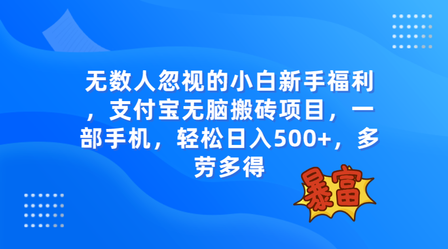 无数人忽视的项目，支付宝无脑搬砖项目，一部手机即可操作，轻松