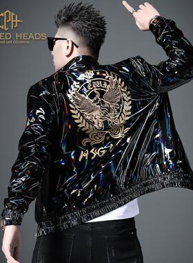 炫彩亮面烫金刺绣外套男士春秋款潮流棒球服秋装上衣保暖休闲夹克