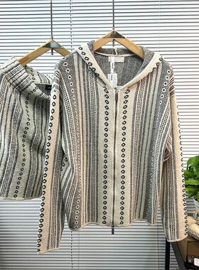 春秋新款条纹复古抽绳小众设计悠闲颗粒肌理感针织卫衣短裤套装潮