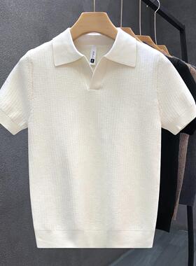 夏季翻领短袖轻奢冰丝针织衫高品质百搭修身时尚高级轻薄港风网红