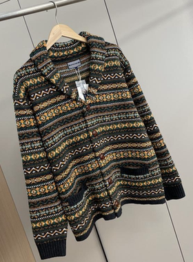 好看到爆废土风秋冬季新款男女外贸费尔岛风毛衣青果领针织衫外套