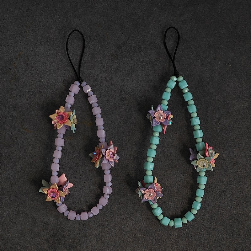 原创设计~~薄荷色/粉紫色/方糖水晶花团包挂手机链挂绳