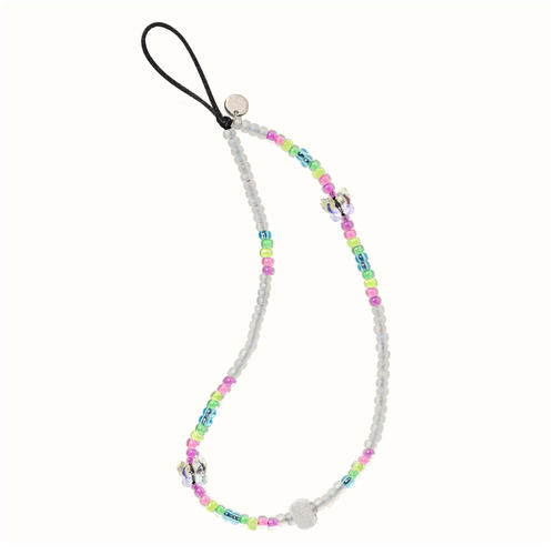 磨砂米珠染心彩虹色手机链挂绳~桃心蝴蝶云朵奥地利施家水晶A033