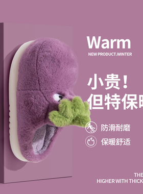 茄子男士棉拖鞋男款2025新款室内家居防滑搞怪个性毛绒拖鞋男冬季
