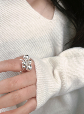 女纯银韩版圆球珠珠戒指食指