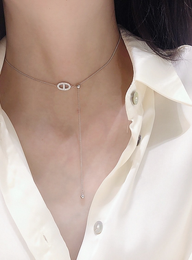 猪鼻子镶钻时尚风小众设计项链