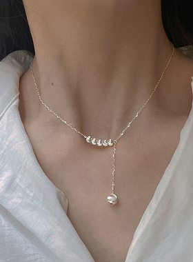 纯银猫眼圆珠锁骨链项链女小众潮